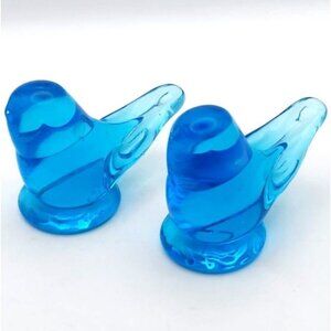 Vintage Hand Blown Glass Bluebirds Of Happiness Leo Ward Set Of 2 Figurines